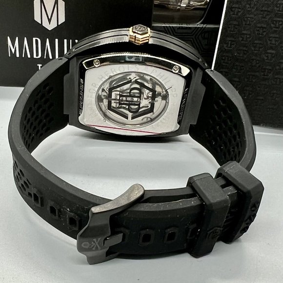 PHILIPP PLEIN Men's Automatic The $keleton Black & Gold-Tone Tonneau Strap Watch - Picture 6 of 9